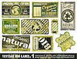 Vintage BIO labels collection with 9 grunge style sticker backgrounds - Set 1