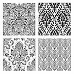 Set of detailed repeating damask patterns. Easy to change colors.