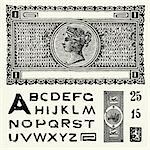 Detailed illustration of old world money and matching vector font.