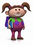 cute brownhaired girl with a satchel on her back and book under her arm - 3d rendering/illustration
