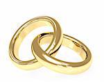 Two 3d gold wedding rings. Objects over white