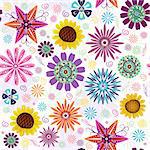 Seamless floral white pattern with vivid flowers (vector)