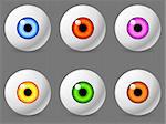 Set of 6 human eyeballs with color iris.