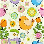 Vector Seamless background. Collection "for Mom". Motive of "birds and flowers"