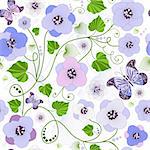 Seamless floral pattern with flowers and butterflies (vector)