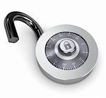 3d illustration of opened combination lock over white background