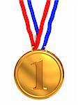 3d illustration of golden medal with number one sign