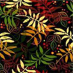 Seamless autumn floral black pattern with colorful leaves (vector EPS 10)