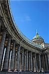 Vertical perspective view of pillars of Kazanskiy cathedral in St. Petersburg, Russia.