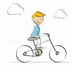 illustration of vector kid riding bicycle on an isolated background