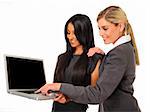 Team of confident  business women with laptop for presentation