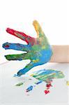 colorful paint children hand painted over white background
