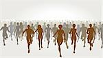 Editable vector illustration of a large group of people running