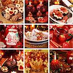 Collection of nine still live photos for Christmas in golden and red tone