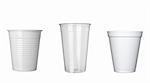 collection of plastic cups of coffee on white background. each one is in full cameras resolution