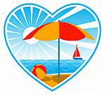 vector beach scene in heart on white background, Adobe Illustrator 8 format