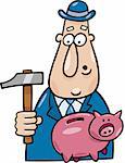 illustration of man with hammer and piggy bank