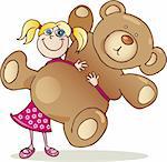 Illustration of cute girl with big teddy bear