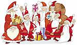 Cartoon-Illustration der Weihnachtsmann-Gruppe