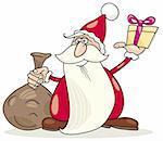 Illustration of funny santa claus with sack and gift