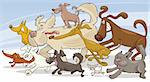 Illustration of group of running dogs