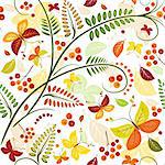 Floral seamless autumn pattern with butterflies and colorful leaves (vector)