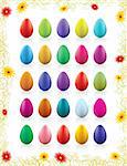 twenty-five colorful Easter eggs with beautiful floral frame