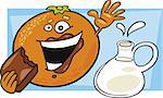 vector illustration of funny orange eat chocolate and pot of milk