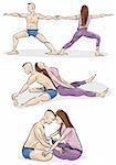 Illustration of man and woman Practicing Yoga in Couple