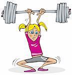 Cartoon illustration of teen girl lifting heavy weight
