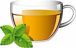 Glass cup of tea with mint leaves. Over white. EPS 8, AI, JPEG