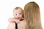 Happy maternity: mother with her baby boy isolated on a white