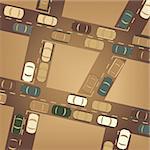 Editable vector illustration of busy car traffic