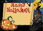 Pumpkin Halloween Card with empty blank scroll and Text