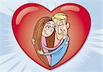 Cartoon illustration of lovers couple in heart shape
