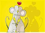 Illustration of two mice in love giving a hug