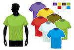 Man body silhouette with colorful collection of t-shirts