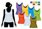 Woman body silhouette with colorful collection of sleeveless shirts