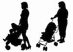 Vector drawing mother with children. Silhouettes on a white background