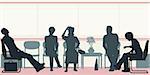 Editable vector silhouettes of people sitting in a waiting room