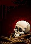 scary skull head among rope vector illustration