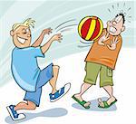 cartoon illustration of two boys playing ball