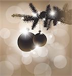 Vector silhouette of a Christmas tree with bulbs and golden lights