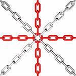 3d illustration of a group of red and silver chain - conceptual image