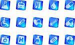 Healthcare and Pharma icons  blue transparent box series