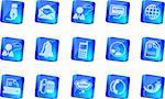 Communication icons    blue transparent box series