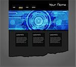 Website template with blue technology illustration.
