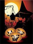 Halloween background with pumpkin and witch in editable vector format