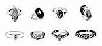 Eight romantic wedding rings. Vector