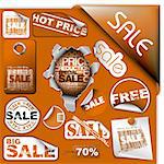 Set of brown discount tickets, labels, stamps, stickers, corners, tags (vector)